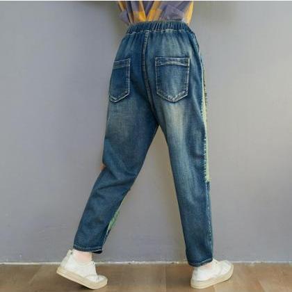 Woman Fashion Loose Jeans Loose Pants Patchwork..