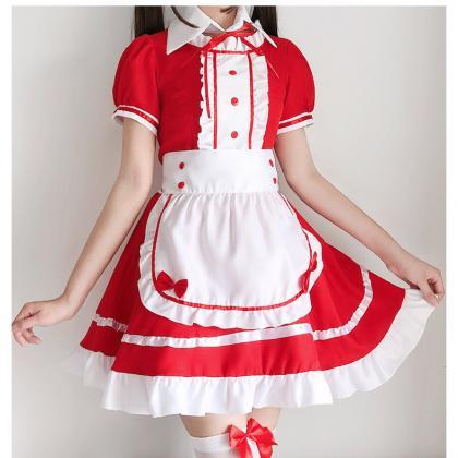 Red Maid Outfit Sweet Lolita Dress Cosplay Maid..