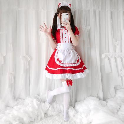 Red Maid Outfit Sweet Lolita Dress Cosplay Maid..