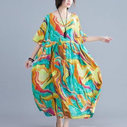Woman Plus Size Loose Dresses Summer Print Dress..