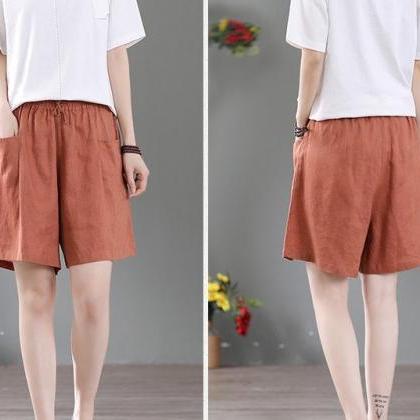 Woman Fashion Short Pants Cotton Linen Pants Linen..