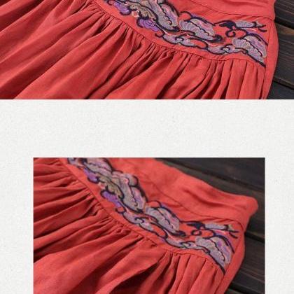 Woman Fashion Vintage Embroidered Skirts Loose..
