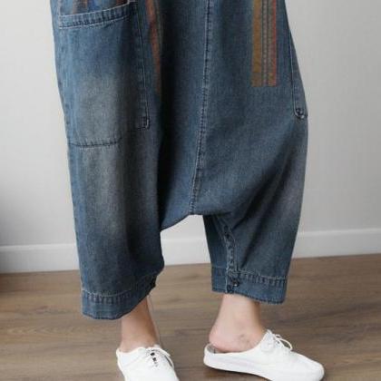 Women Fashion Loose Jumpsuits Denim Overalls Pants..