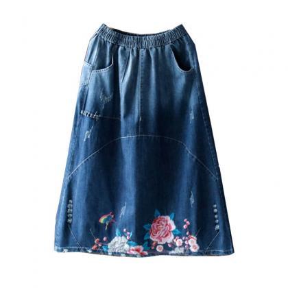 Retro Loose Cotton Skirt Loose Embroidery Ethnic..