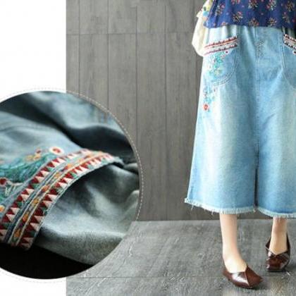 Retro Plus Size Cotton Skirt Loose Embroidery..