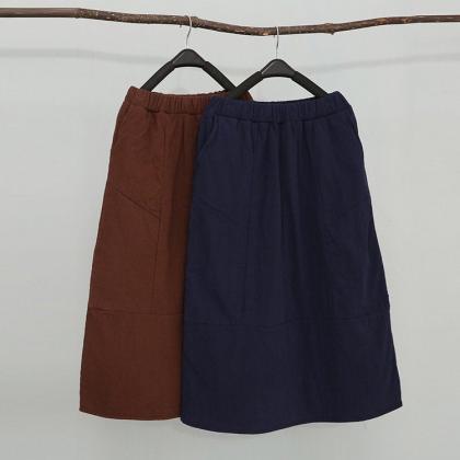 Warm Quilted Padded Skirt Loose Cotton Linen..