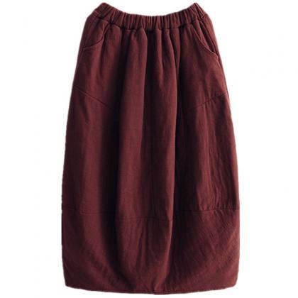 Warm Quilted Padded Skirt Loose Cotton Linen..