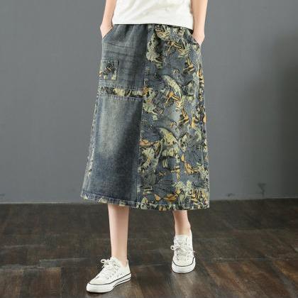 Woman Fashion Printed Skirt Summer Skirt Demin..
