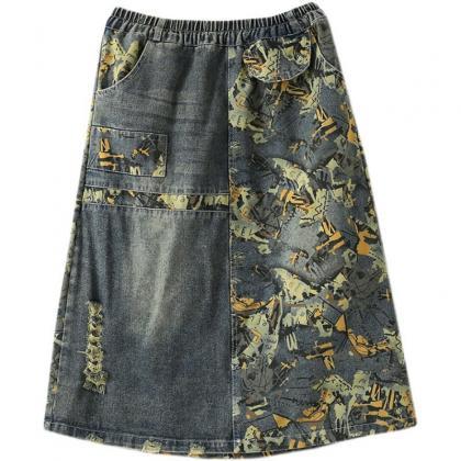 Woman Fashion Printed Skirt Summer Skirt Demin..