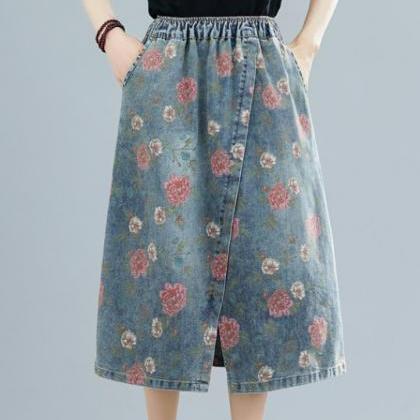 Woman Denim Skirt Loose Slit A-line Skirt Fashion..