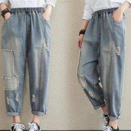 Ripped Jeans Woman Fashion Loose Pants Loose Jeans..