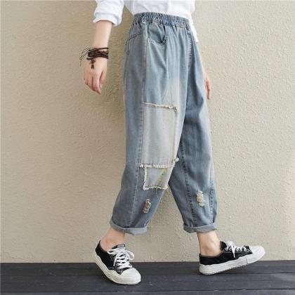 Ripped Jeans Woman Fashion Loose Pants Loose Jeans..
