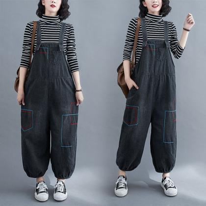 Woman Loose Jeans Jumpsuits Casual Pants Overalls..