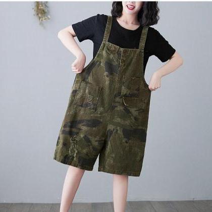 Ripped Jeans Camouflage Overalls Wide Streetwear..