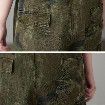 Ripped Jeans Camouflage Overalls Wide Streetwear..