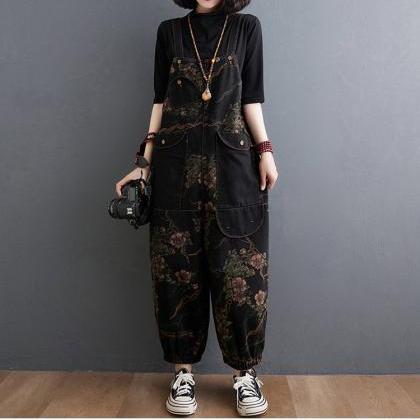 Printed Jeans Overalls Woman Oversize Pants Baggy..