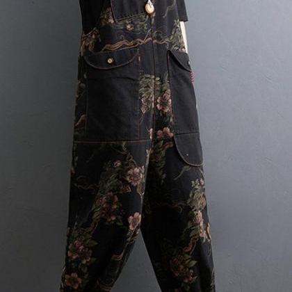 Printed Jeans Overalls Woman Oversize Pants Baggy..