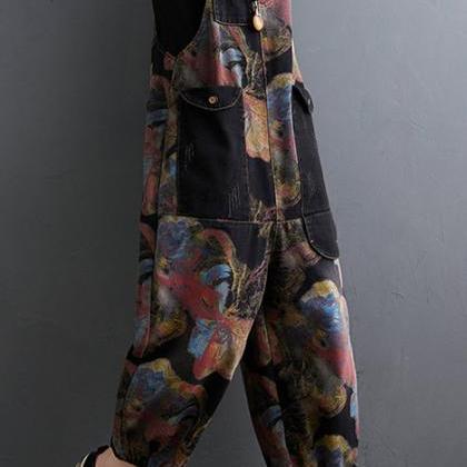 Printed Jeans Overalls Women Fashion Loose..