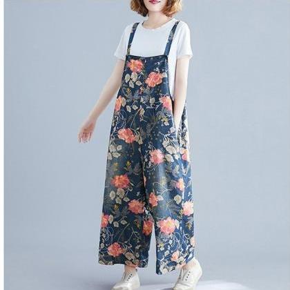 Woman Printed Jeans Overalls, Oversized Baggy..