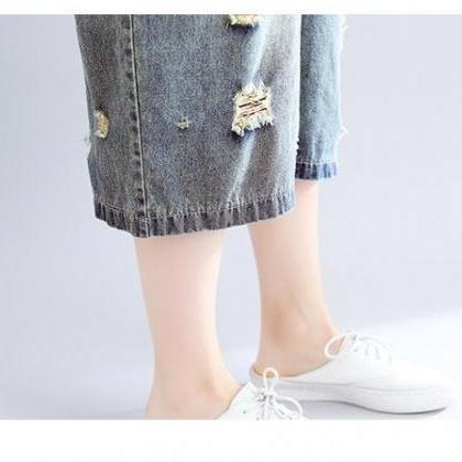Woman Fashion Loose Ripped Jeans Retro Casual..