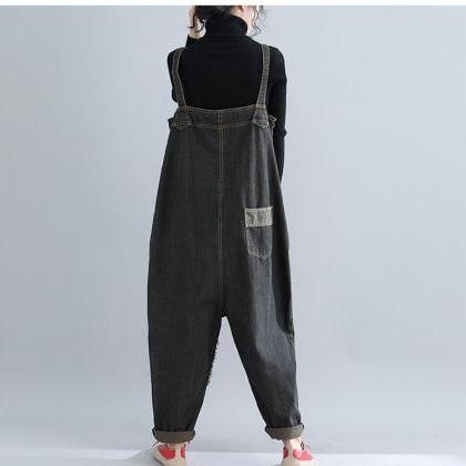 Woman Loose Jeans Fashion Patchwork Jeans Wide..