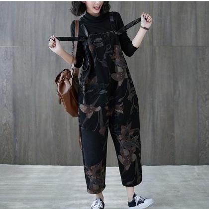 Woman Printed Jeans Overalls, Oversized Baggy..