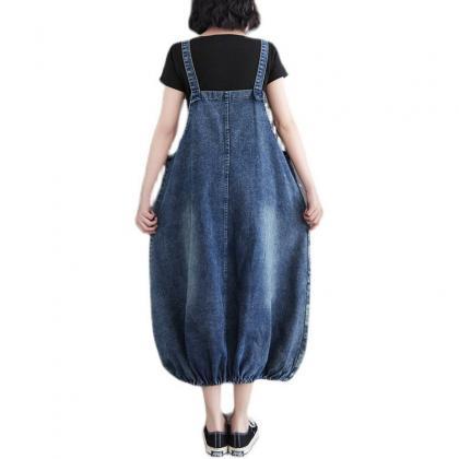 Woman Fashion Demin Dress Strappy Dress Suspender..