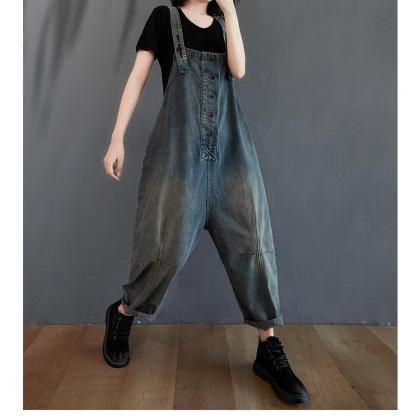 Woman Fashion Overalls Pants Loose Jeans Strappy..