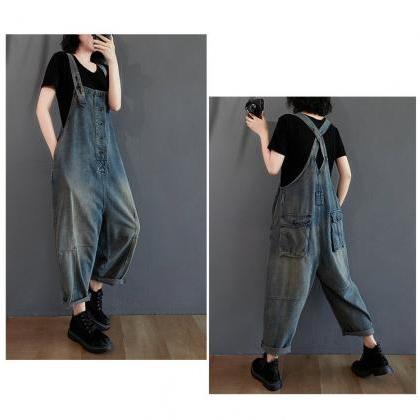 Woman Fashion Overalls Pants Loose Jeans Strappy..