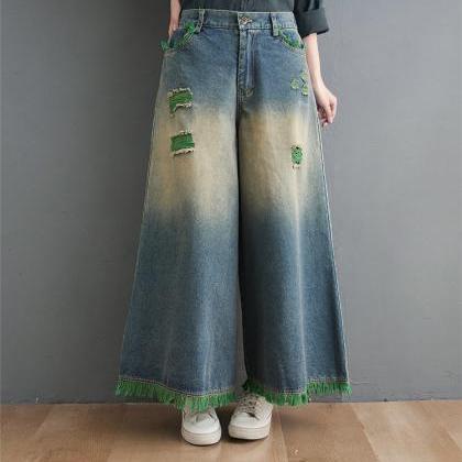 Woman Fashion Large Size Pants Demin Jeans Loose..