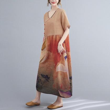 Woman Linen Dress Summer Linen Dresses Loose..