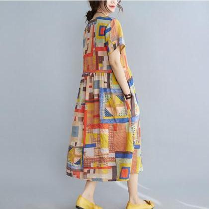 Woman Plus Size Dress Summer Loose Cotton Linen..