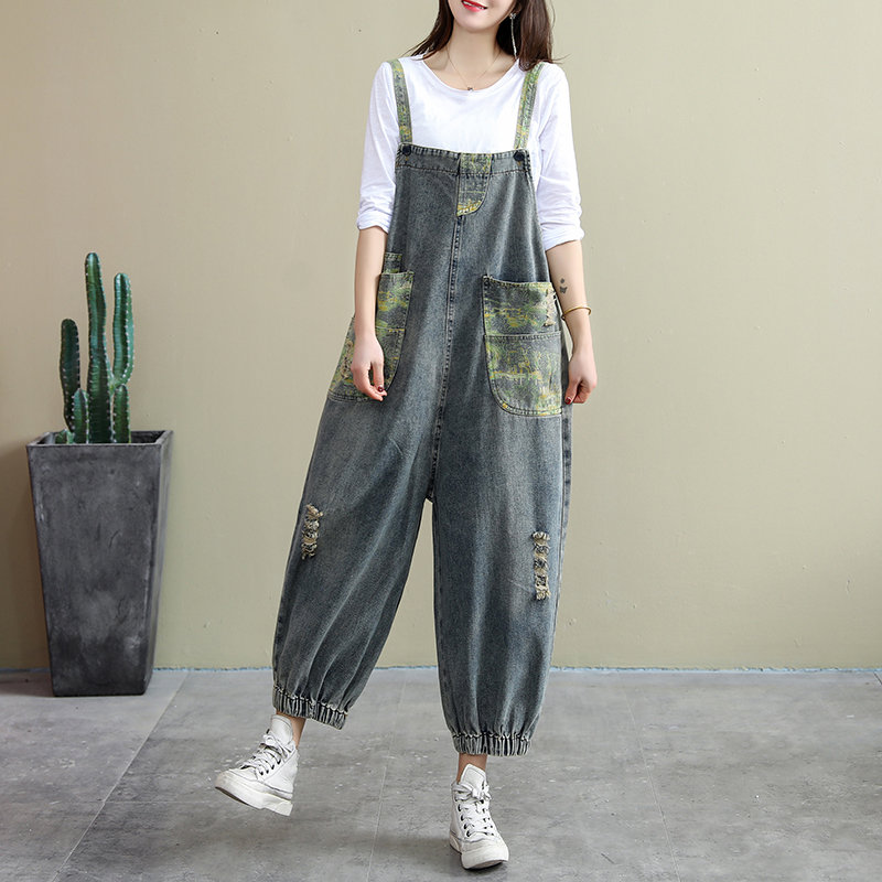 Bib Loose Overalls Printed Jeans Overalls Woman Oversize Baggy Jeans Women Loose Overalls Loose Jumpsuit Denim Wide Leg Jumpsuit