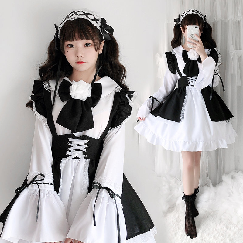 Maid Outfit Sweet Lolita Dress Cosplay Maid Costume Short Sleeve Lolita Dress, Cute Ruffle Sweet Girl Dress Maid Clothes