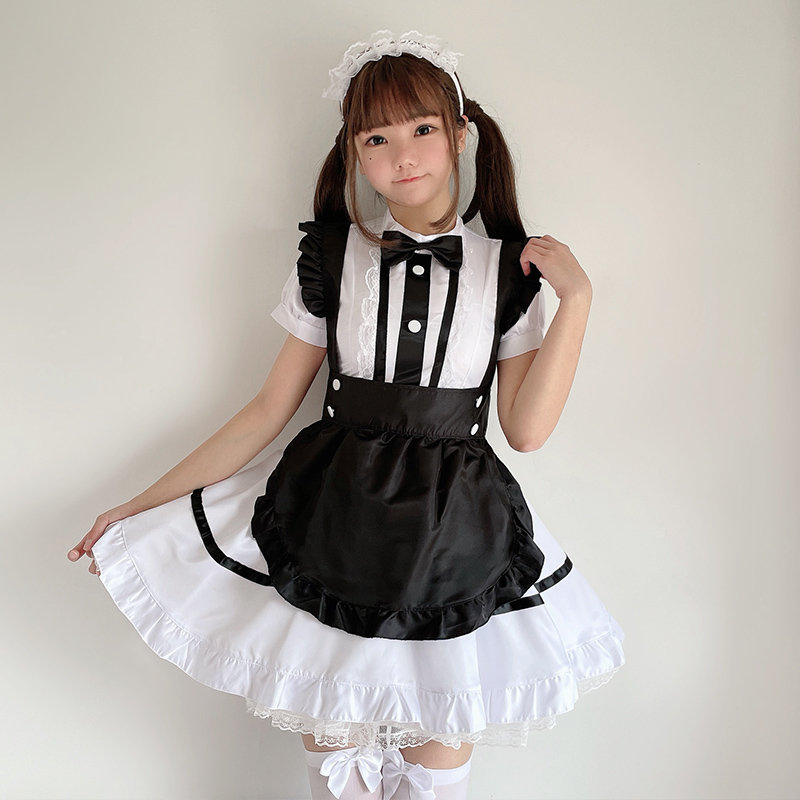 Maid Outfit Sweet Lolita Dress Cosplay Maid Costume Short Sleeve Lolita Dress, Cute Ruffle Sweet Girl Dress