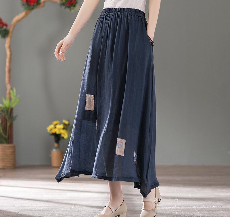 Woman Patchwork Skirts Summer Skirts Fashion Loose Skirts Soft Cotton Linen Skirts Casual Skirts