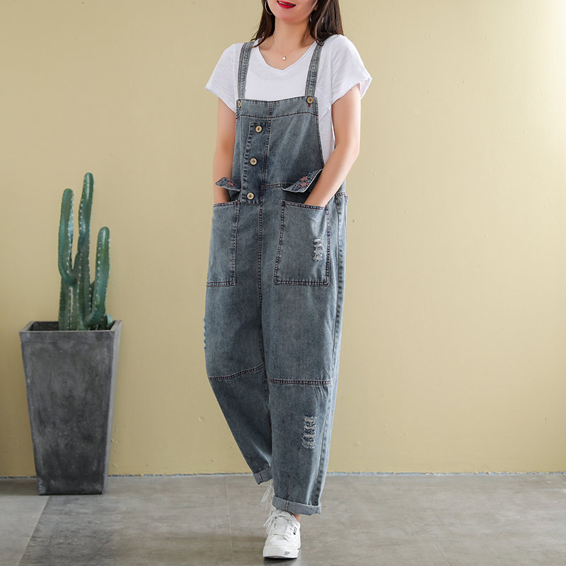 Woman Jeans Loose Pants Casual Denim Wide Leg Jumpsuit Long Jeans Casual Long Strappy Jeans Overalls Pants Baggy Jeans Demin Overalls