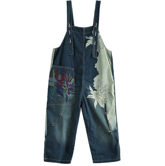 Printed Jeans Overalls Pants Casual Denim Wide Leg Jumpsuit Ripped Jeans Casual Long Strappy Jeans Overalls Pants Baggy Jeans Demin Overalls
