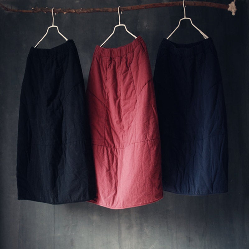 Warm Quilted Padded Skirt Loose Cotton Linen Skirts Cotton Skirt For Winter Fashion Loose Skirt Winter Skirt Warm Skirts