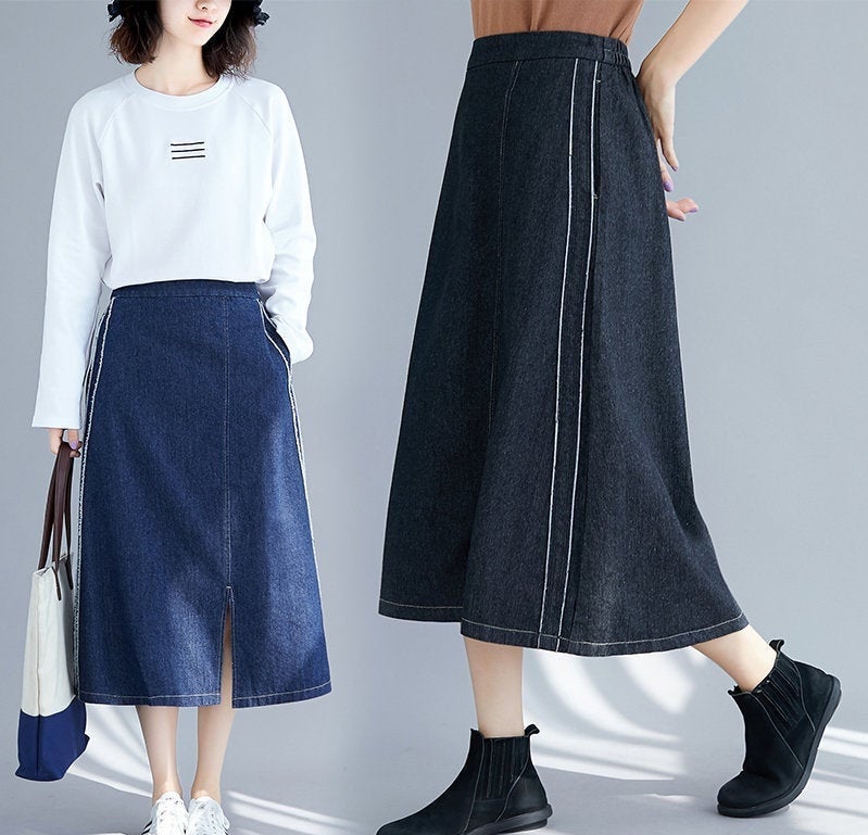 Woman Fashion Skirt Summer Skirt Demin Clothing Demin Skirts Pattern High Waist Skirt Highwaisted Midi Skirt