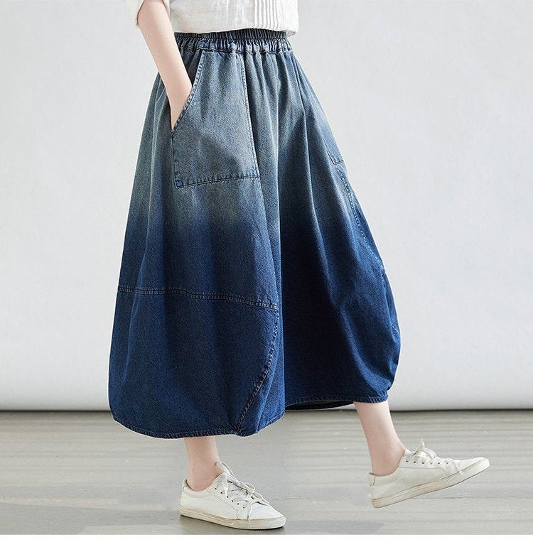 Woman Fashion Skirt Summer Skirt Demin Clothing Demin Skirts Pattern High Waist Skirt Highwaisted Midi Skirt