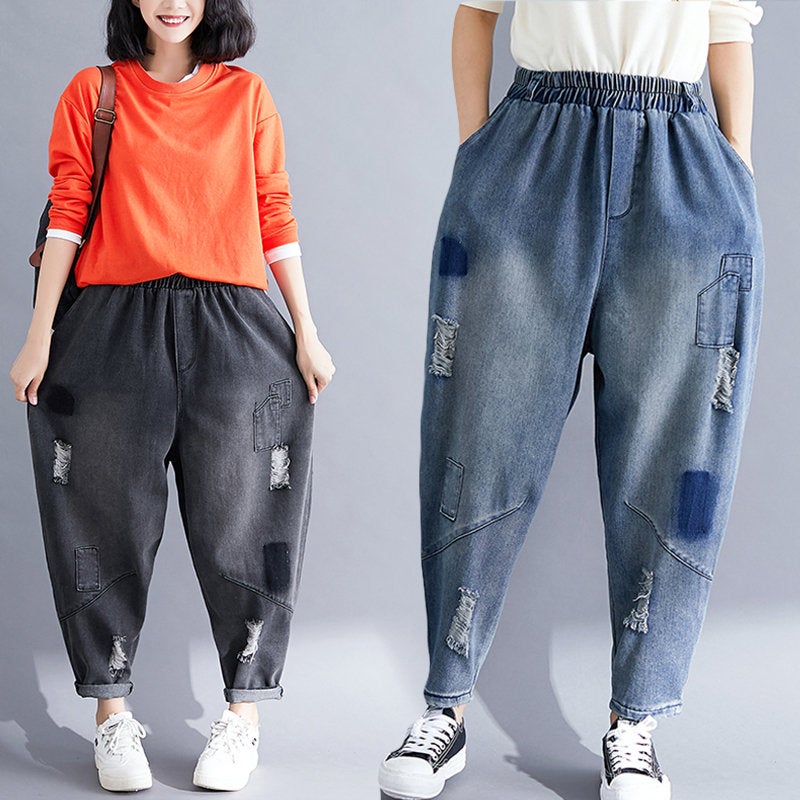 Woman Fashion Loose Pants Loose Jeans Casual Jeans Demin Jeans Demin Pants Harem Pants Long Jeans Ripped Jeans High Waist Pants