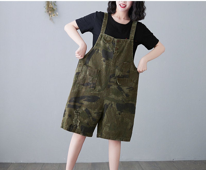 Ripped Jeans Camouflage Overalls Wide Streetwear Leg Jumpsuit Casual Jeans Oversize Baggy Pants Bib Loose Overalls Printed Jeans Overalls