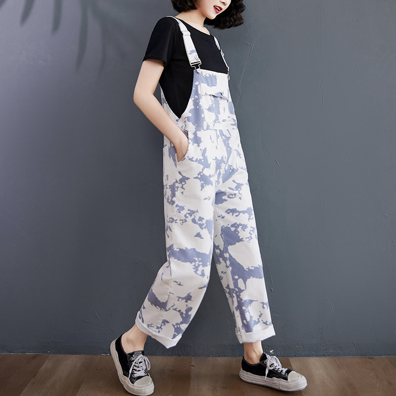 Women Fashion Loose Jumpsuits Denim Overalls Pants Printed Jumpsuits Casual Pants Long Jeans Strappy Jeans Camouflage Overalls