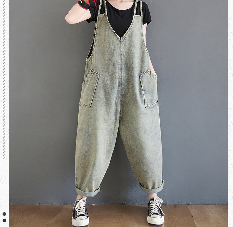 Woman Strappy Jeans Retro Casual Overalls, Wide Streetwear Leg Jumpsuit, Oversize Baggy Pants Bib Loose Overalls Boho Jeans Loose Jeans