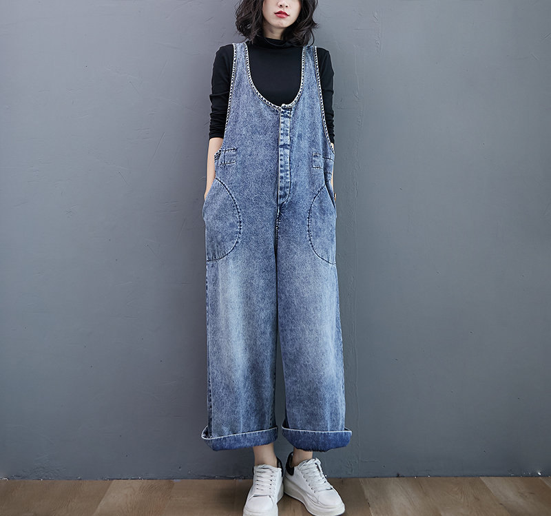 Woman Fashion Jeans Strappy Jeans Overalls Pants Jumpsuits Loose Pants Casual Jeans Long Pants