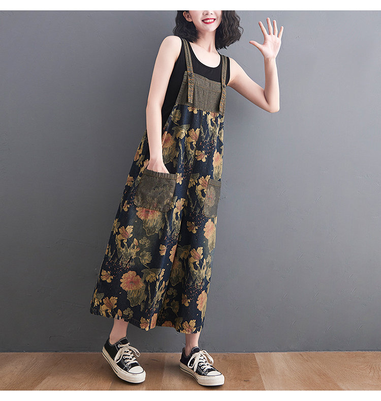 Woman Fashion Loose Jeans Loose Long Pants Oversize Pants Casual Strap Jeans Jumpsuit Overall Jeans Patchwork Pants Patchwork Jeans