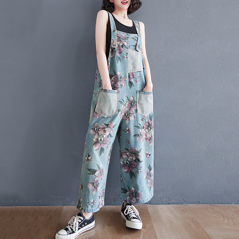 Woman Fashion Strappy Jeans, Overalls Pants, Jumpsuits Loose Pants Loose Demin Pants Loose Jeans