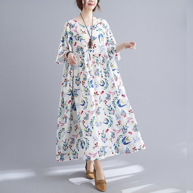 Woman Plus Size Dress Summer Loose Cotton Dresses Oversize Dress Fashion Long Dress With Pockets