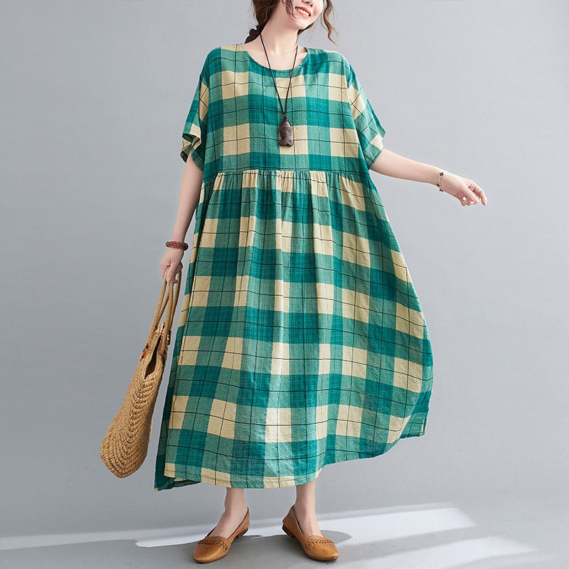 Woman Plus Size Loose Dresses Summer Dress Round Neck Dress Fashion Long Dress With Pockets